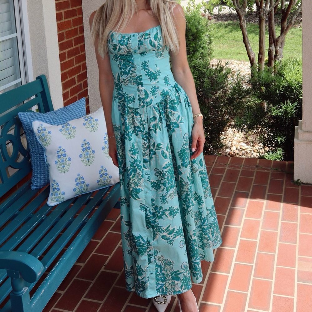 Blue Sleeveless Square Neck Sundress